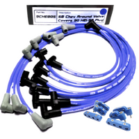 ICE PRO 100 9mm Ignition Spark Plug Leads V8 SB CHEV 327 350 Around Rocker Covers 90° HEI Distributor Cap Blue + Mounts