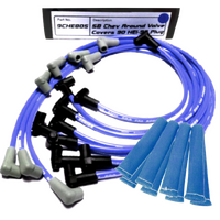 ICE PRO 100 9mm Ignition Spark Plug Leads V8 SB CHEV 327 350 Around Rocker Covers 90° HEI Distributor Cap Blue + Heat Sleeves