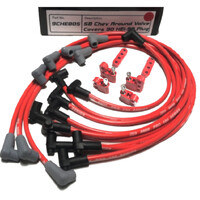 ICE PRO 100 9mm Ignition Spark Plug Leads V8 SB CHEV 327 350 Around Rocker Covers HEI Distributor Cap Red + Mounts