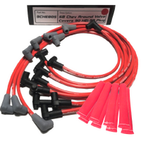 ICE PRO 100 9mm Ignition Spark Plug Leads V8 SB CHEV 327 350 Around Rocker Covers HEI Distributor Cap Red + Heat Sleeves