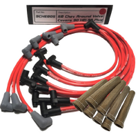 ICE PRO 100 9mm Ignition Spark Plug Leads V8 SB CHEV 327 350 Around Rocker Covers HEI Distributor Cap Red + Heat Sleeves