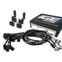 ICE PRO 100 9mm Ignition Spark Plug Leads V8 SB CHEV 350 Around Rocker Covers Female Distributor Cap Black + Mounts