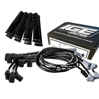 ICE PRO 100 9mm Ignition Spark Plug Leads V8 SB CHEV 350 Around Rocker Covers Female Distributor Cap Black + Heat Sleeves
