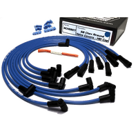 ICE PRO 100 9mm Ignition Spark Plug Leads V8 SB CHEV 327 350 Around Rocker Covers 90° HEI Distributor Cap Blue + Mounts