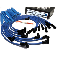 ICE PRO 100 9mm Ignition Spark Plug Leads V8 SB CHEV 327 350 Around Rocker Covers 90° HEI Distributor Cap Blue + Heat Sleeves
