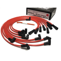 ICE PRO 100 9mm Ignition Spark Plug Leads V8 SB CHEV 327 350 Around Rocker Covers 90° HEI Distributor Cap Red