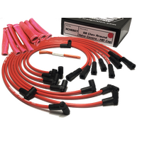 ICE PRO 100 9mm Ignition Spark Plug Leads V8 SB CHEV 327 350 Around Rocker Covers 90° HEI Distributor Cap Red + Heat Sleeves