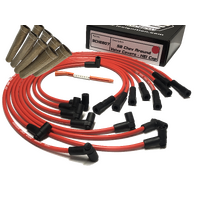 ICE PRO 100 9mm Ignition Spark Plug Leads V8 SB CHEV 327 350 Around Rocker Covers 90° HEI Distributor Cap Red + Heat Sleeves
