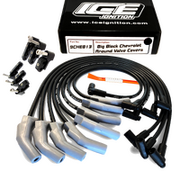 ICE PRO 100 9mm Ignition Spark Plug Leads V8 BB CHEV 454 Around Rocker Cover HEI Distributor Cap Black + Mounts