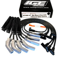 ICE PRO 100 9mm Ignition Spark Plug Leads V8 BB CHEV 396 454 Around Rocker Covers HEI Distributor Cap Black + Heat Sleeves
