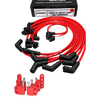 ICE PRO 100 9mm Ignition Spark Plug Leads V8 289-302 Windsor Over Rocker Covers Red Female Distributor Cap + Mounts