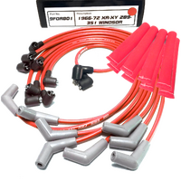 ICE PRO 100 9mm Ignition Spark Plug Leads V8 289-302 Windsor Over Rocker Covers Red Female Distributor Cap + Heat Sleeves