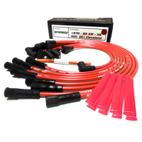 ICE PRO 100 9mm Ignition Spark Plug Leads V8 351 Cleveland Female Cap Over Rocker Covers Red + Heat Sleeves