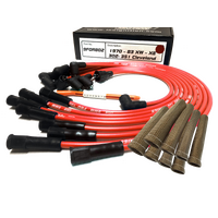 ICE PRO 100 9mm Ignition Spark Plug Leads V8 351 Cleveland Female Cap Over Rocker Covers Red + Heat Sleeves