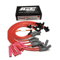 ICE PRO 100 9mm Ignition Spark Plug Leads V8 351 Cleveland Around Rocker Covers Red HEI MSD Distributor Cap + Heat Sleeves