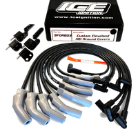 ICE PRO 100 9mm Ignition Spark Plug Leads V8 351 Cleveland Around Rocker Covers Black HEI MSD Distributor Cap + Mounts