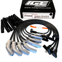 ICE PRO 100 9mm Ignition Spark Plug Leads V8 351 Cleveland Around Rocker Covers Black HEI MSD Distributor Cap + Heat Sleeves