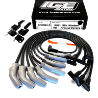 ICE PRO 100 9mm Ignition Spark Plug Leads V8 302-351 Windsor Around Rocker Covers Black HEI Distributor Cap + Mounts