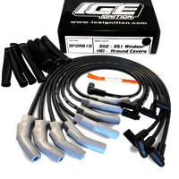 ICE PRO 100 9mm Ignition Spark Plug Leads V8 302-351 Windsor Around Rocker Covers Black HEI Distributor Cap + Heat Sleeves