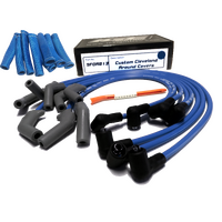 ICE PRO 100 9mm Ignition Spark Plug Leads V8 351 Cleveland Around Rocker Covers Blue Female Distributor Cap + Heat Sleeves