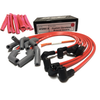 ICE PRO 100 9mm Ignition Spark Plug Leads V8 351 Cleveland Around Rocker Covers Red Female Distributor Cap + Heat Sleeves