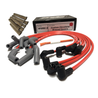 ICE PRO 100 9mm Ignition Spark Plug Leads V8 351 Cleveland Around Rocker Covers Red Female Distributor Cap + Heat Sleeves