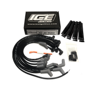 ICE PRO 100 9mm Ignition Spark Plug Leads V8 302-351 Windsor Around Rocker Covers Black Female Distributor Cap Coil + Heat Sleeves