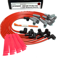 ICE PRO 100 9mm Ignition Spark Plug Leads V8 302-351 Windsor Around Rocker Covers Red Female Distributor Cap + Heat Sleeves