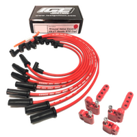 ICE PRO 100 9mm Ignition Spark Plug Leads V8 Holden 308 253 Female Distributor Cap Around Rocker Covers Red + Mounts