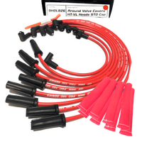 ICE PRO 100 9mm Ignition Spark Plug Leads V8 Holden 308 253 Female Distributor Cap Around Rocker Covers Red + Heat Sleeve