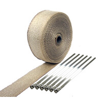 EXHAUST HEADER WRAP TAPE F Heat Protection 2000 Tan 7.5m x 50mm + 6 Steel Ties