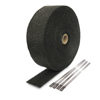 EXHAUST HEADER WRAP TAPE Heat Protection 2000 F Black 4.5m x 25mm + 4 Steel Ties