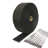 EXHAUST HEADER WRAP TAPE Heat Protection 2000 F Black 15m x 50mm + 10 Steel Ties