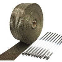 EXHAUST WRAP TITANIUM HEADER TAPE Heat Insulation 2000F 15m x 50mm + S/Less Ties